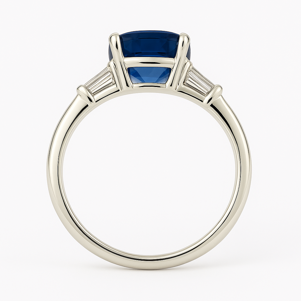 2ct Cushion Natural Blue Sapphire Ring