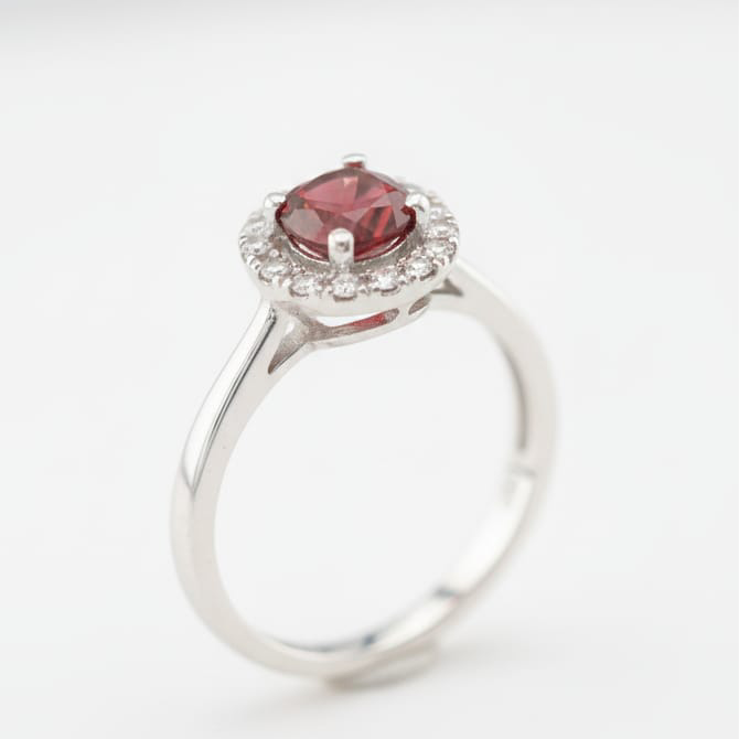 Cushion Cut Red Garnet Halo Ring