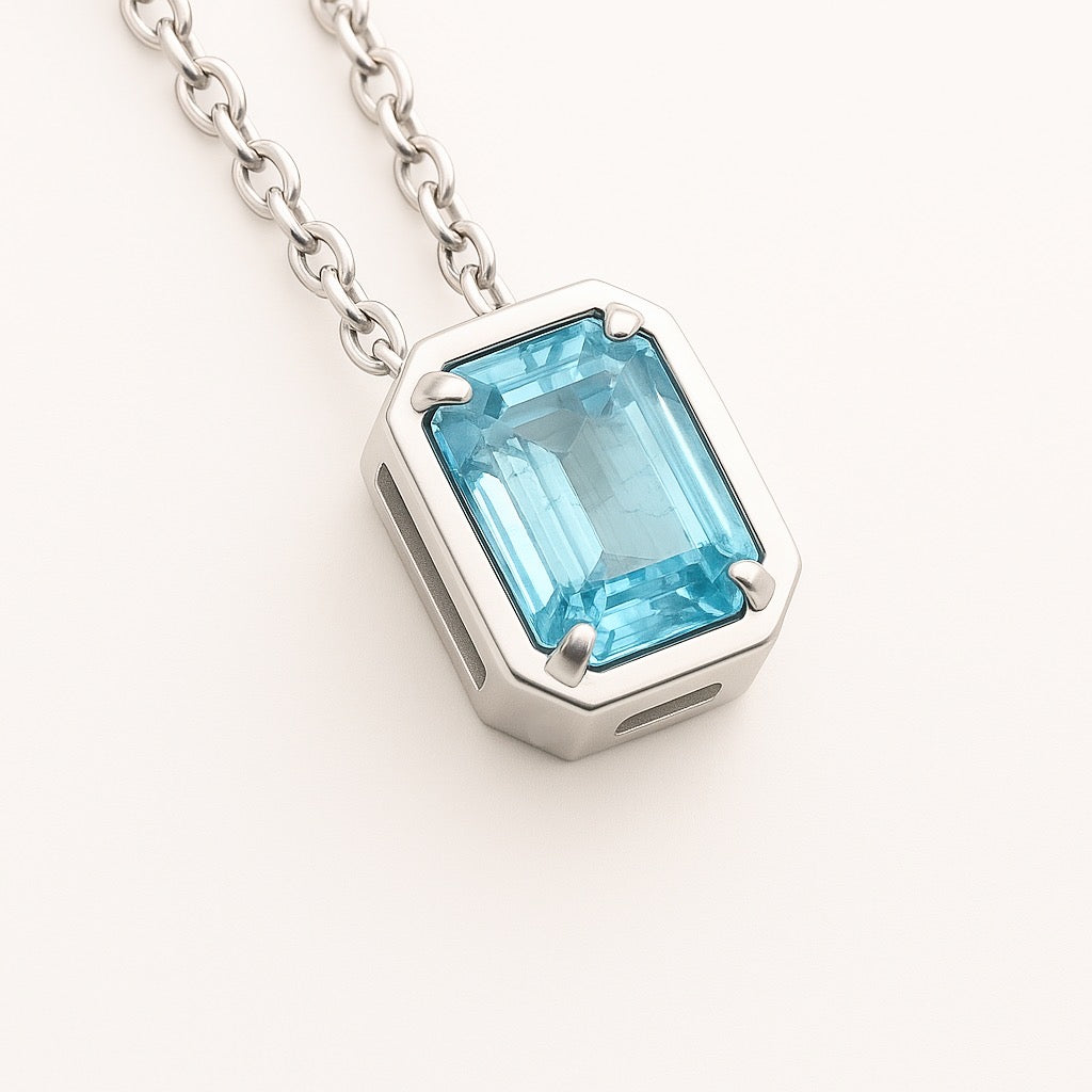 Rectangle Aquamarine Necklace Pendant