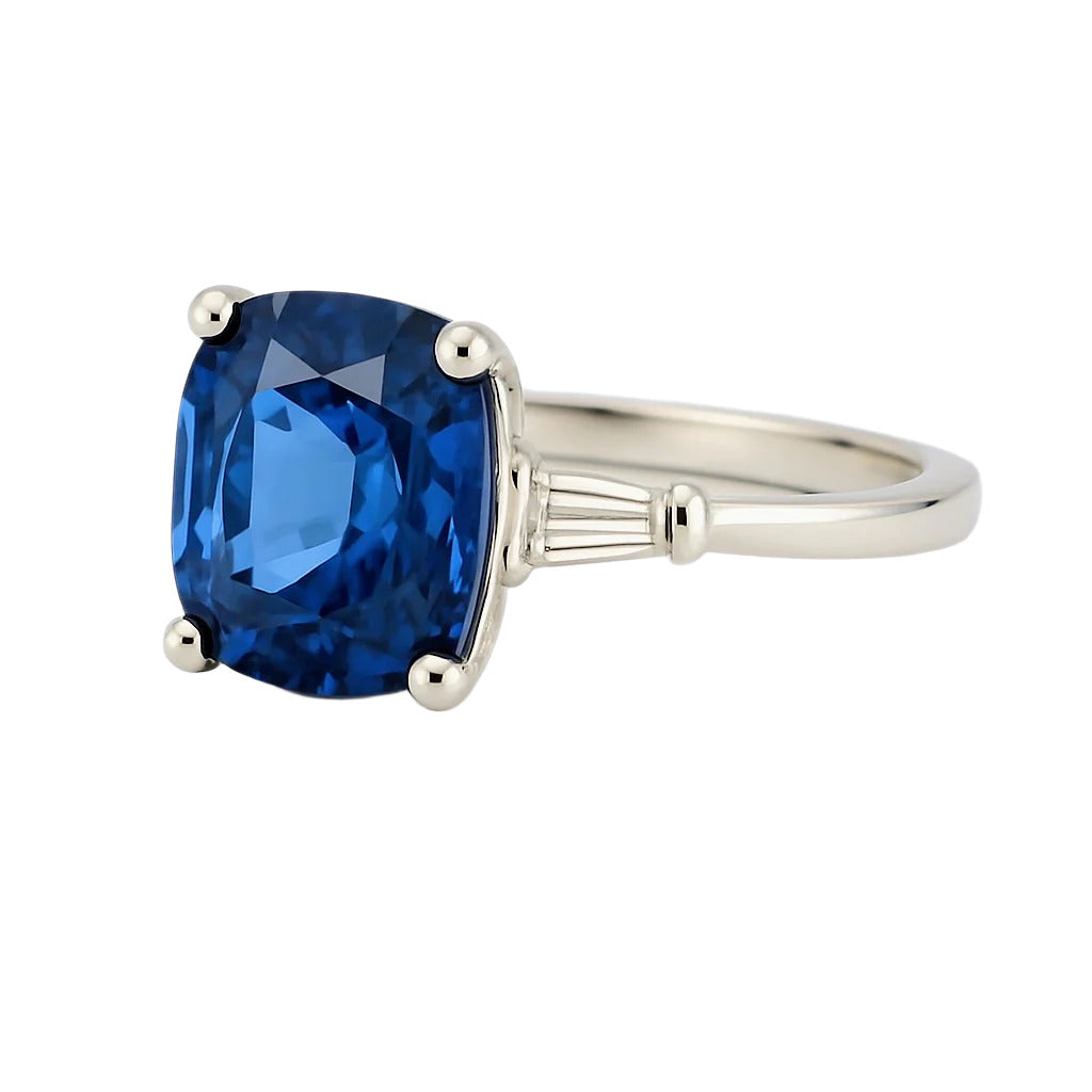 2ct Cushion Natural Blue Sapphire Ring