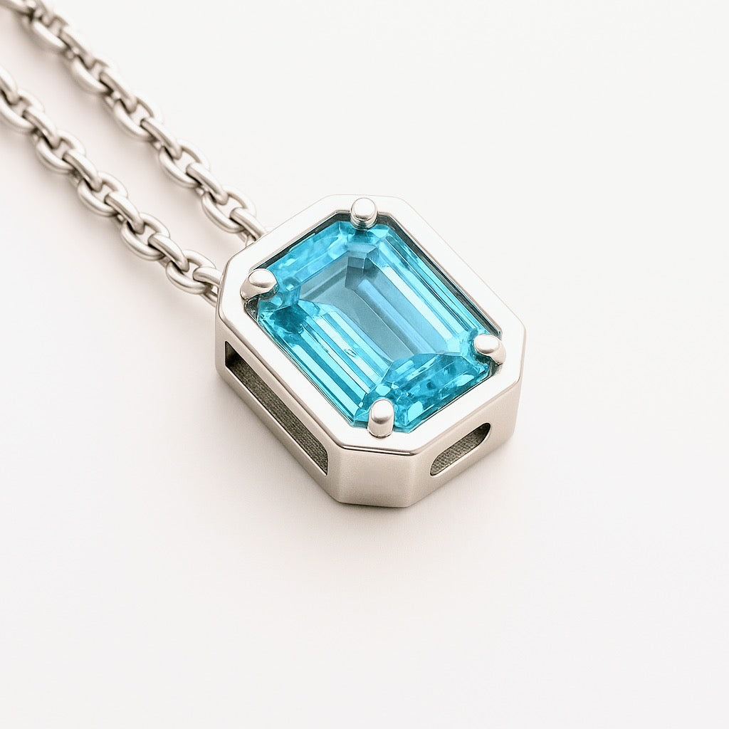 Rectangle Aquamarine Necklace Pendant