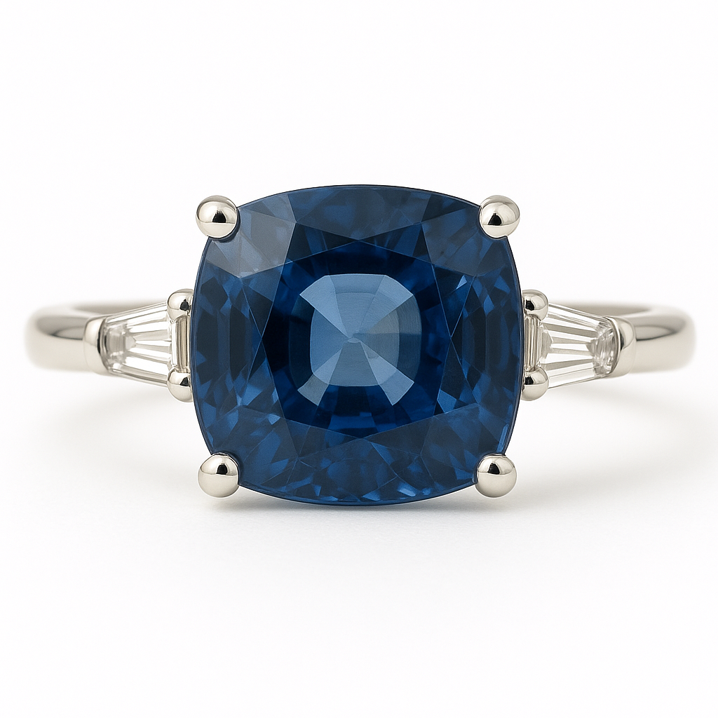 2ct Cushion Natural Blue Sapphire Ring