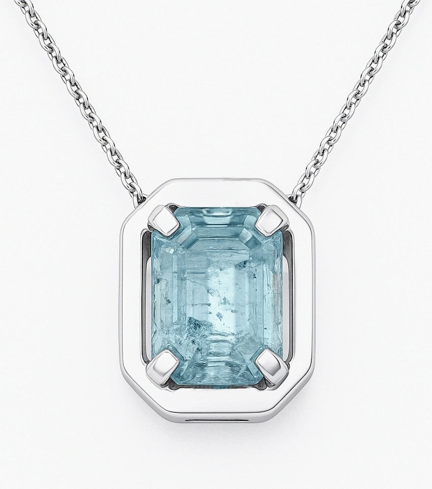 Rectangle Aquamarine Necklace Pendant