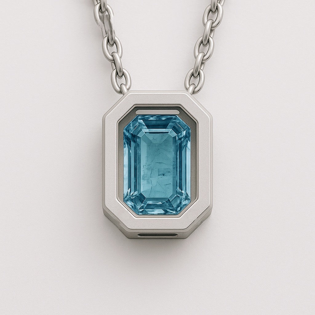 Rectangle Aquamarine Necklace Pendant