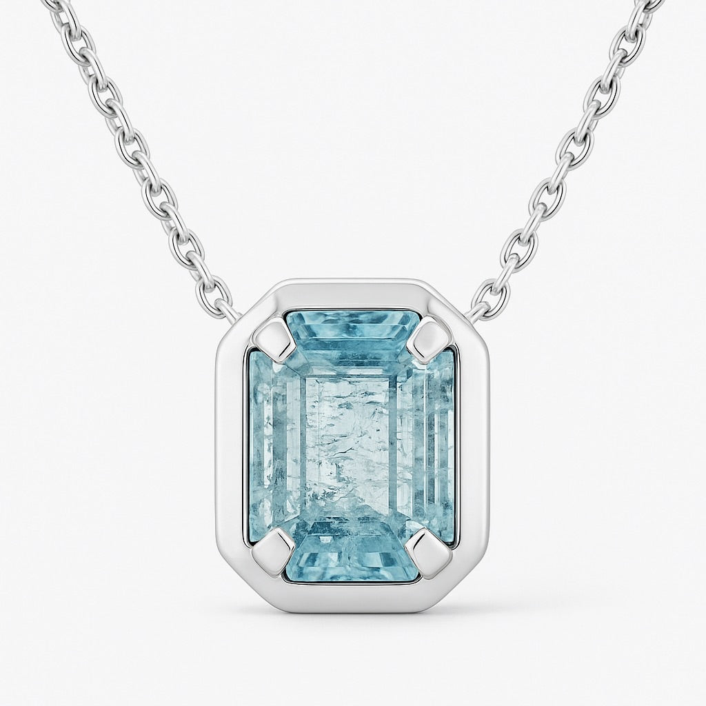 Rectangle Aquamarine Necklace Pendant