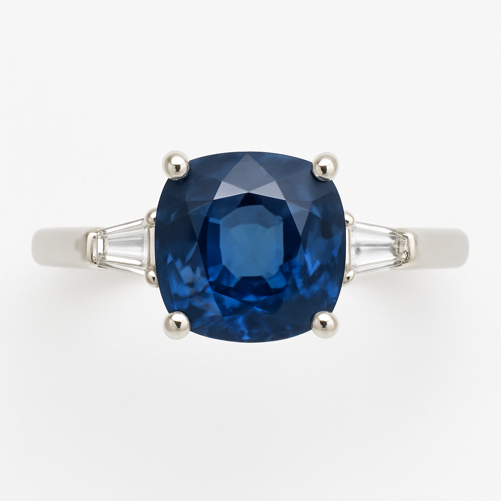 2ct Cushion Natural Blue Sapphire Ring