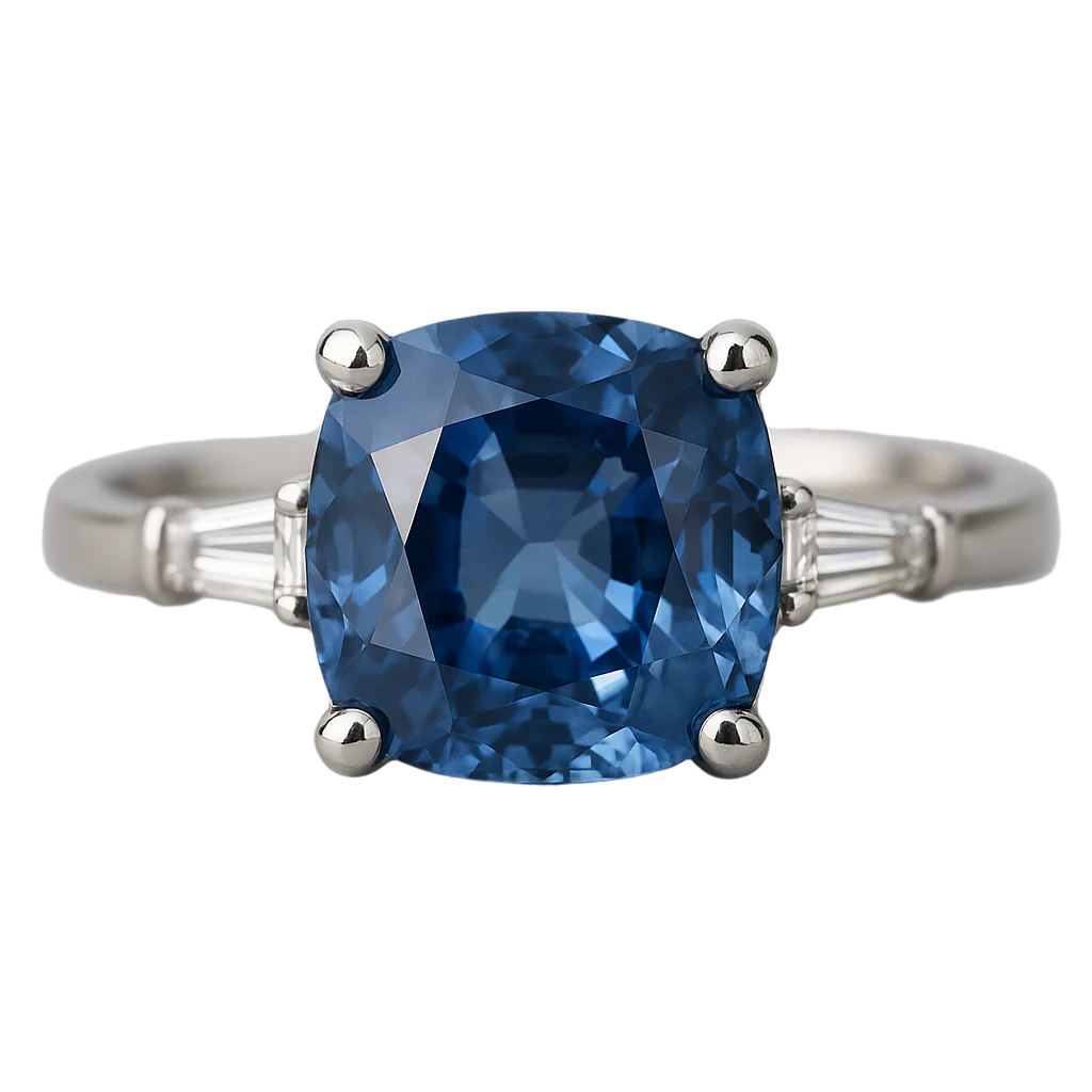 2ct Cushion Natural Blue Sapphire Ring