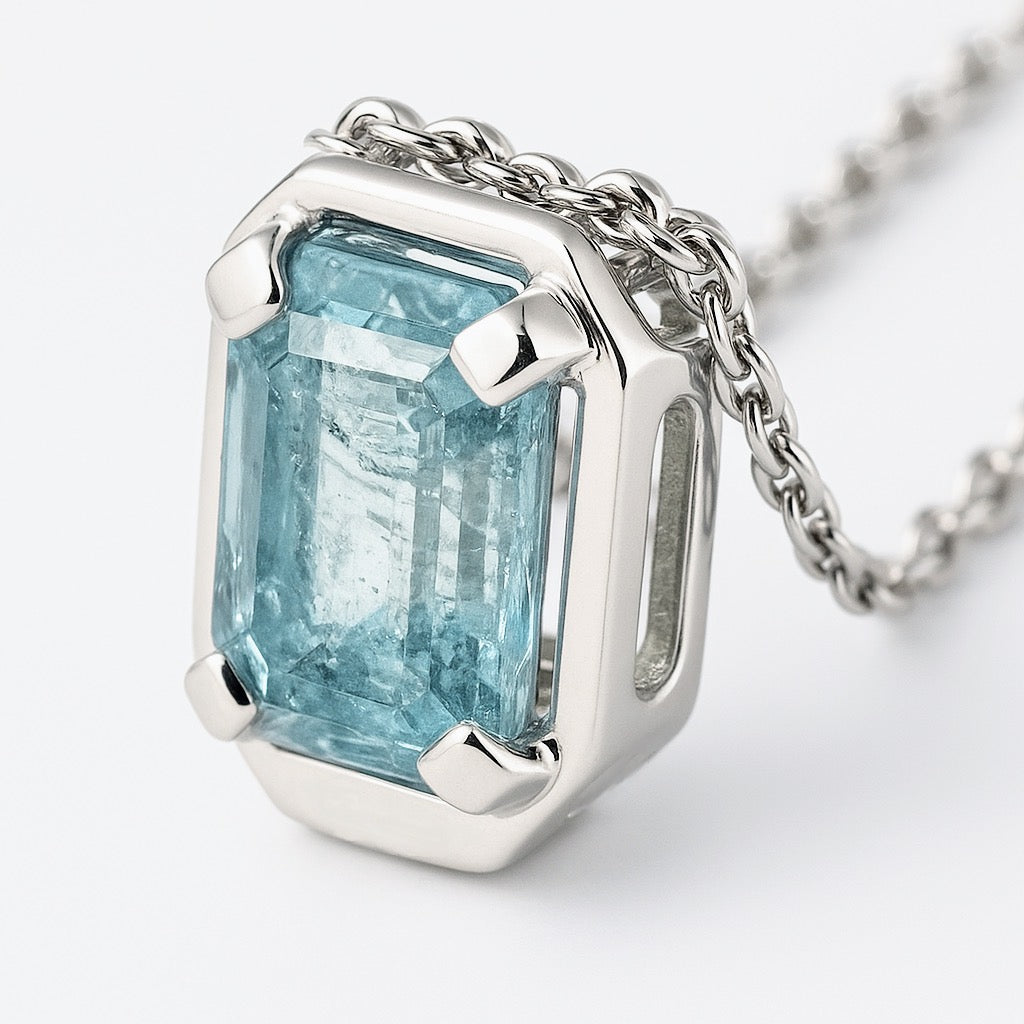 Rectangle Aquamarine Necklace Pendant