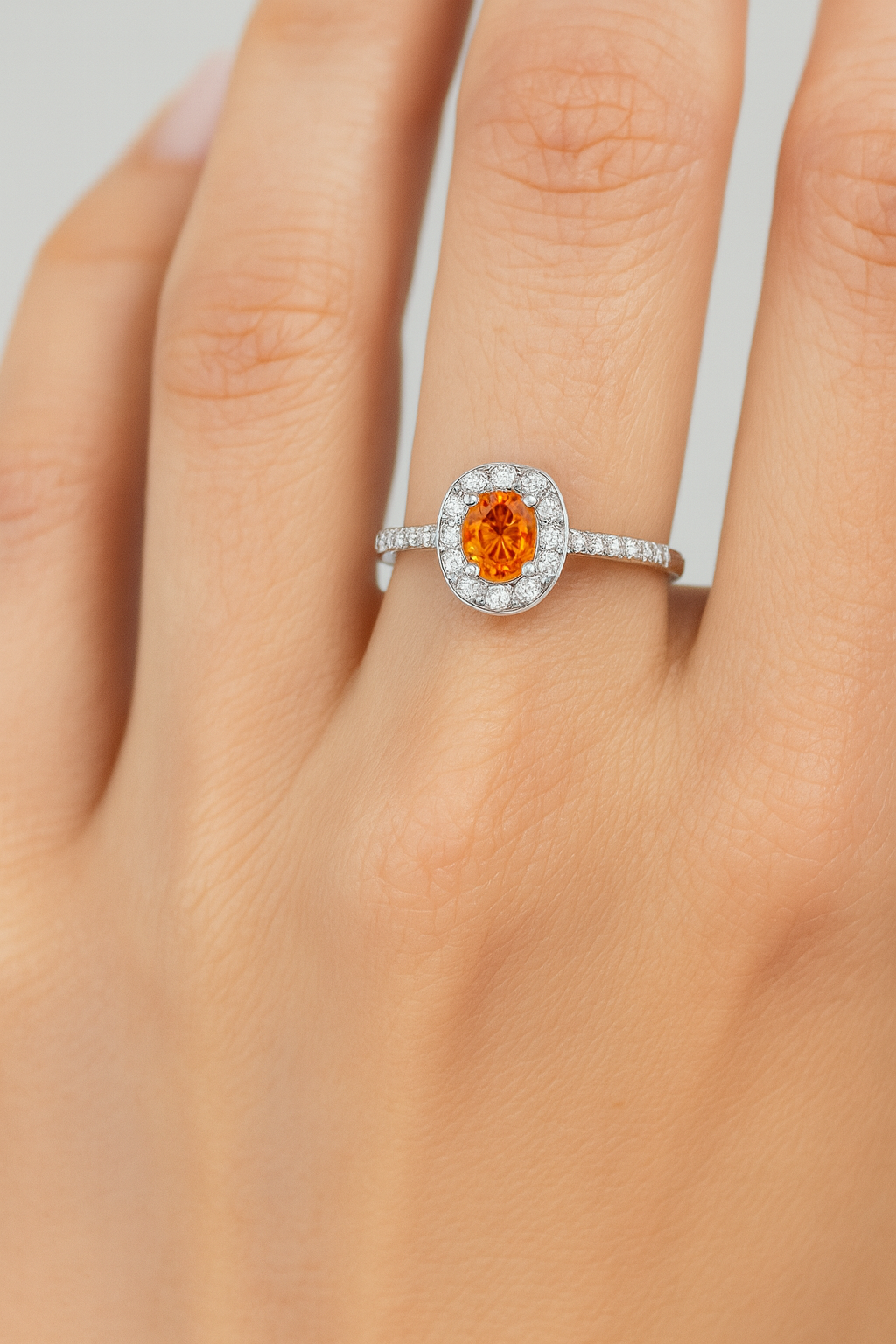 Oval Natural Orange Sperssetite Engagement Style Ring