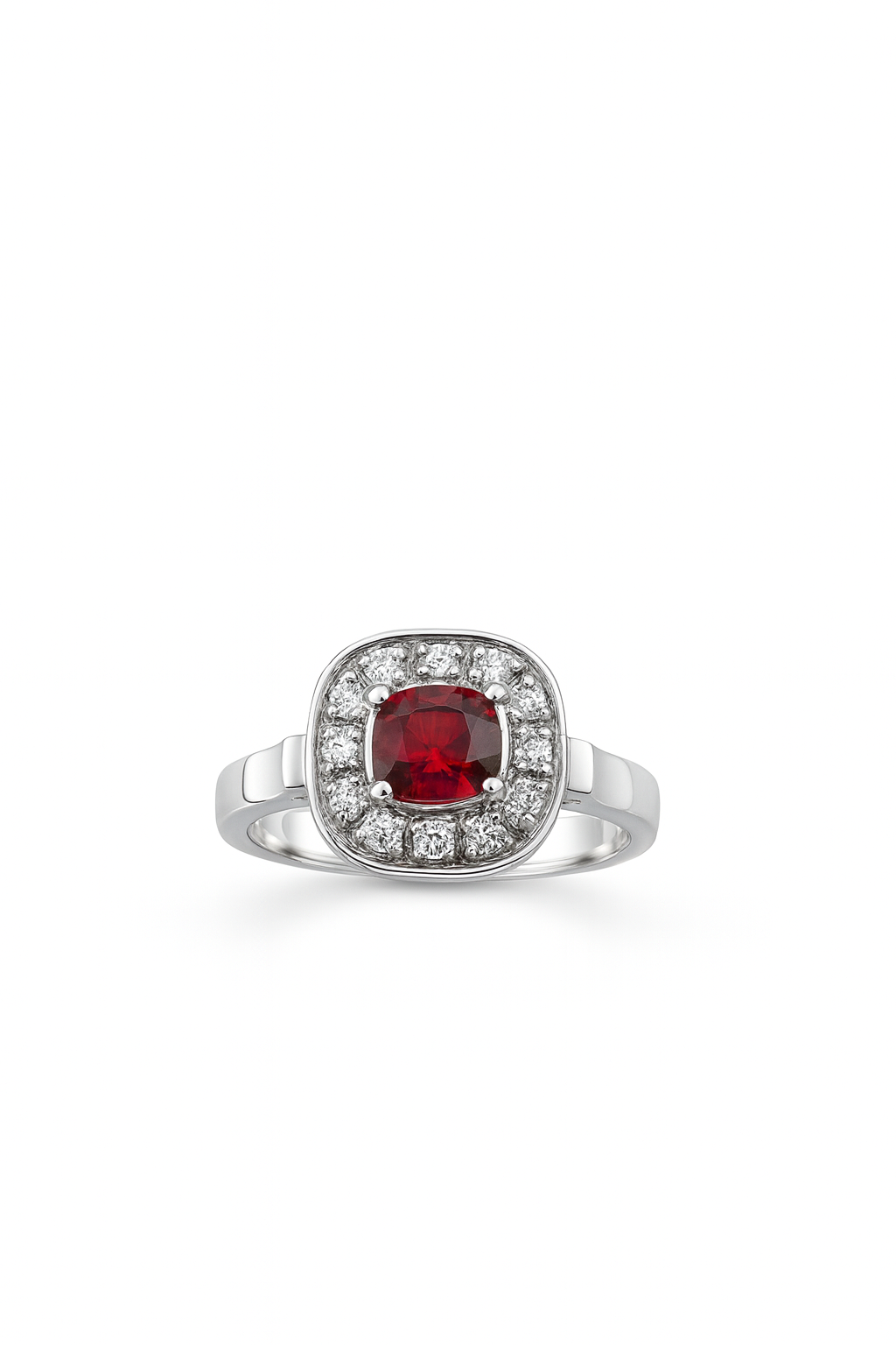 Cushion Red Garnet Halo Ring