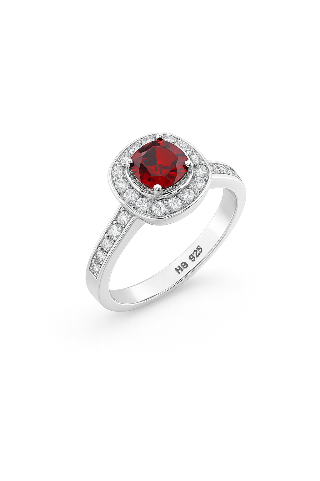 Cushion Red Garnet Halo Ring