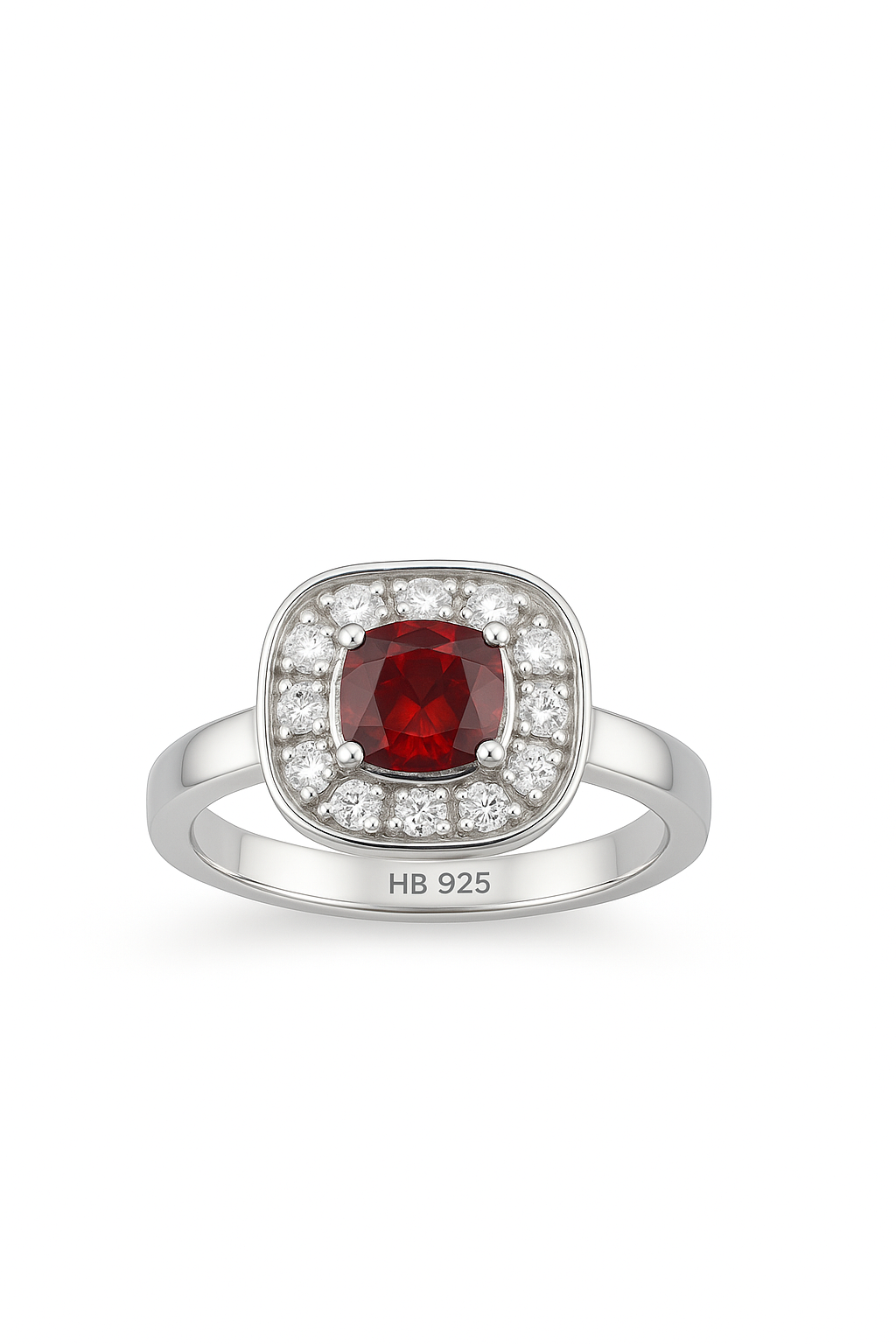 Cushion Red Garnet Halo Ring
