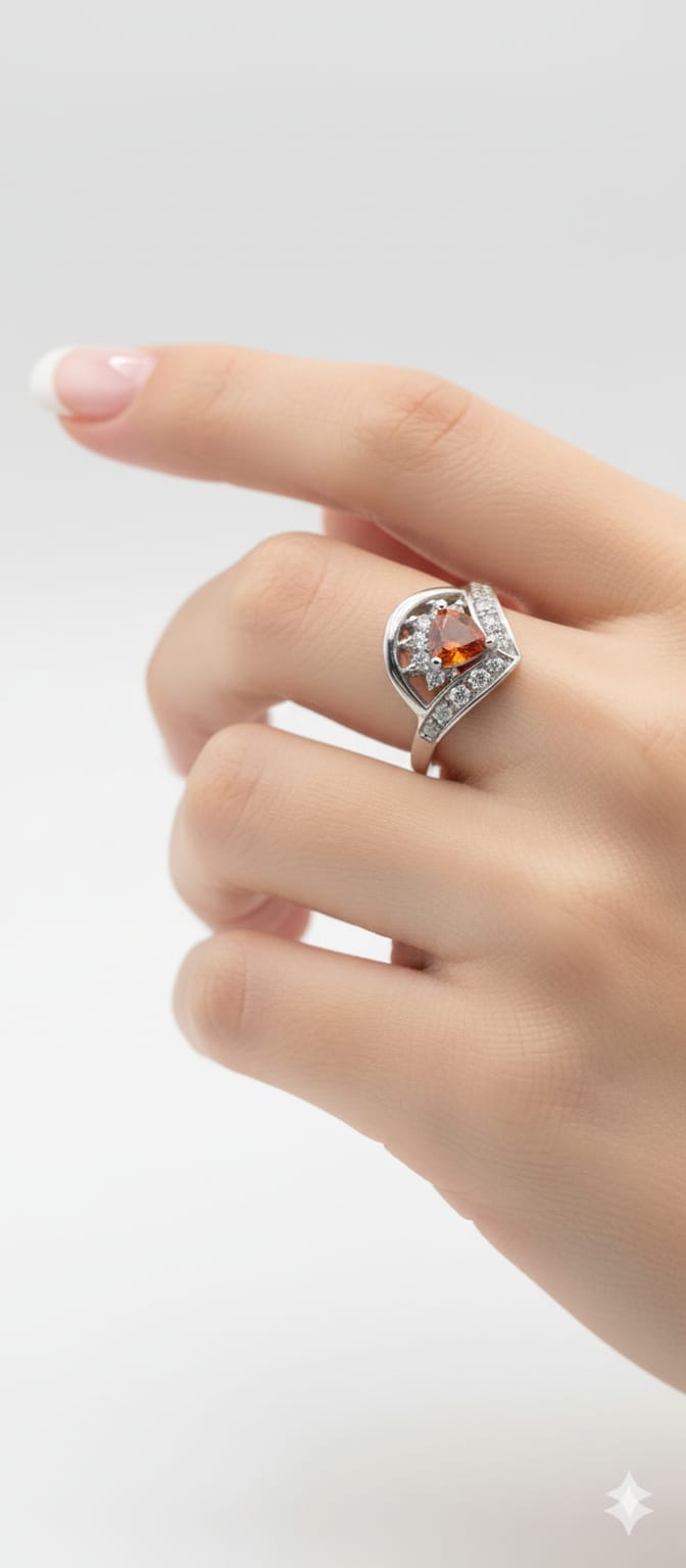 Trillion Natural Sperssetite Garnet Statement Ring