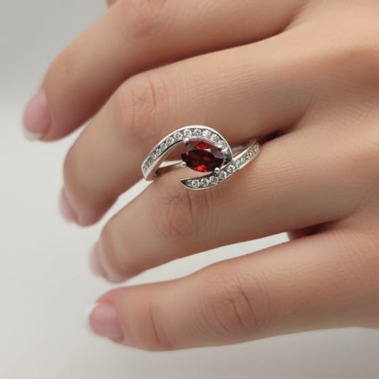 Bypass 1.5ct Oval Cut Natural Garnet Halo Ring