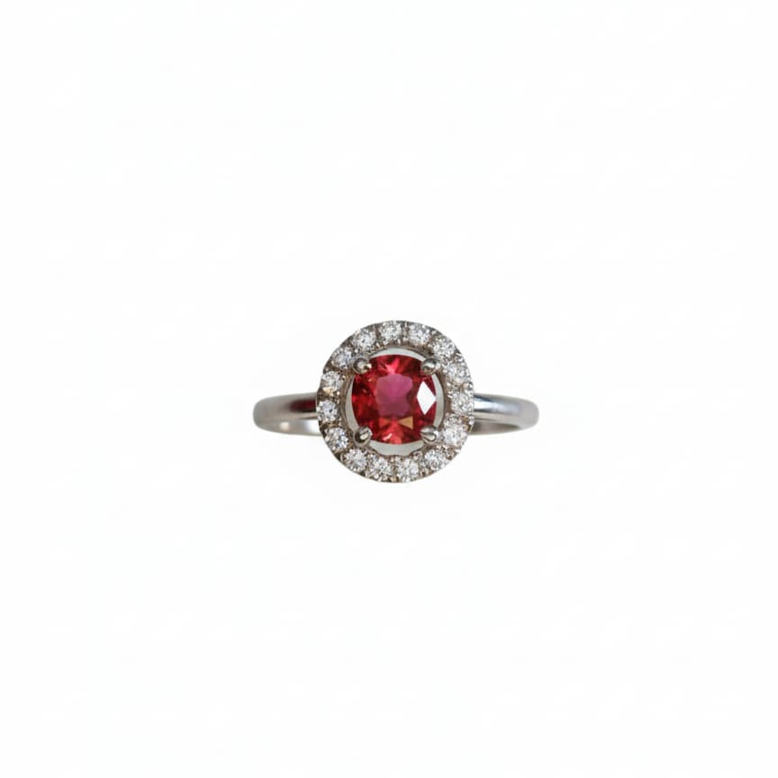 Cushion Cut Red Garnet Halo Ring