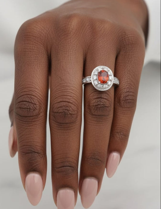 Oval-Cut Garnet Halo Ring – Sterling Silver