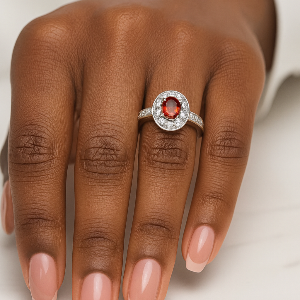 Oval-Cut Garnet Halo Ring – Sterling Silver