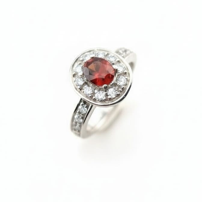 Oval-Cut Garnet Halo Ring – Sterling Silver