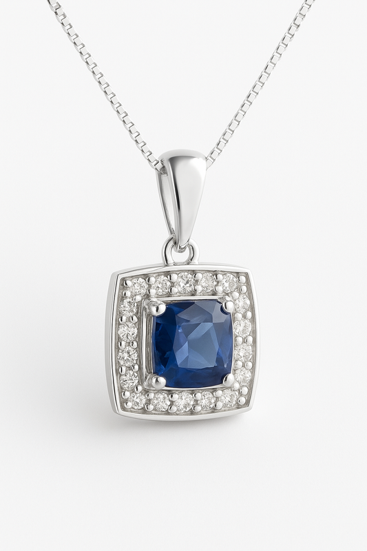 3ct Cushion Natural Blue Sapphire pendant