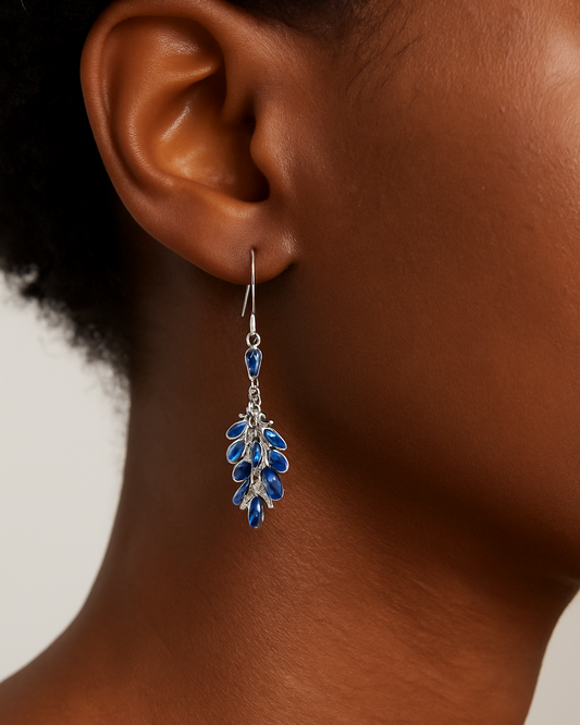 Natural Blue Sapphire Cluster Earrings