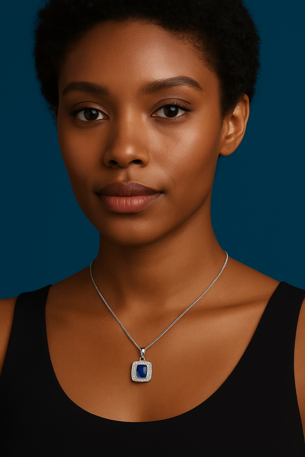 Pendentif saphir bleu naturel taille carrée 2,5 ct