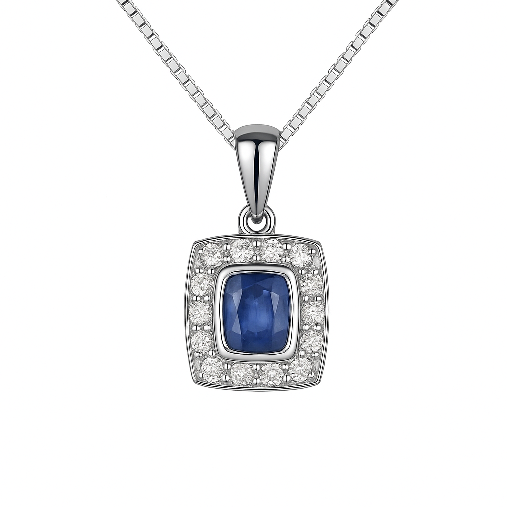 Pendentif saphir bleu naturel taille carrée 2,5 ct