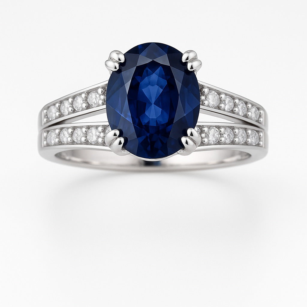 Bague de fiançailles saphir bleu ovale 1,5 ct