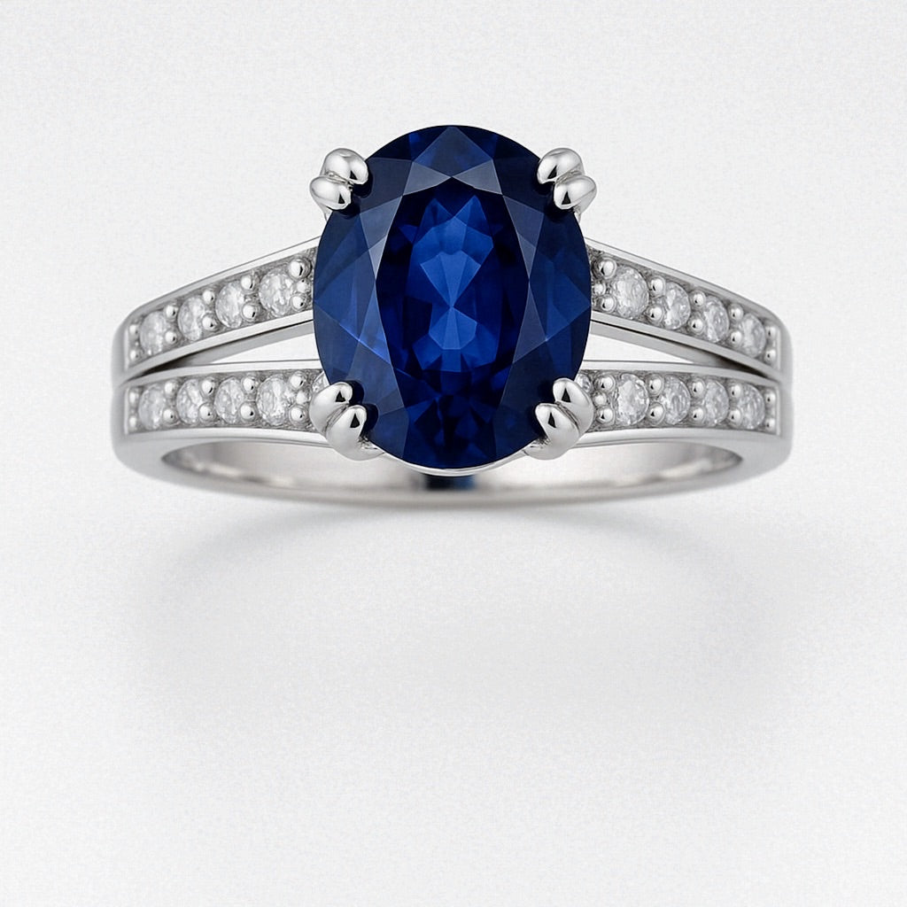 Bague de fiançailles saphir bleu ovale 1,5 ct