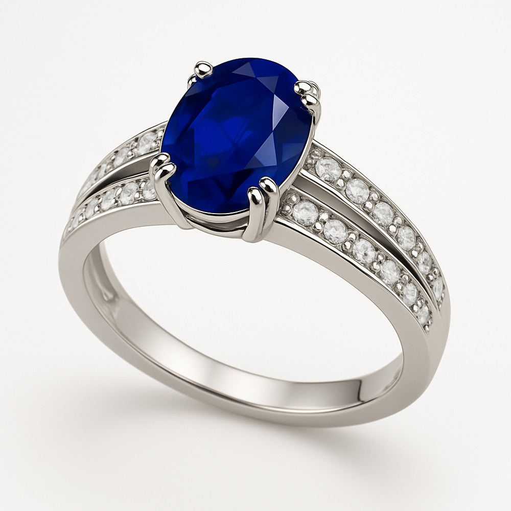 Bague de fiançailles saphir bleu ovale 1,5 ct