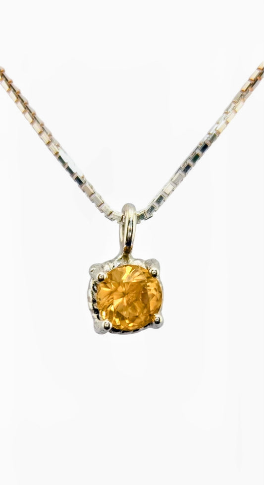 Dainty twist design Citrine Sterling Silver Pendant with 6mm round gemstone and Italian chain, ideal for gifting or casual elegance.