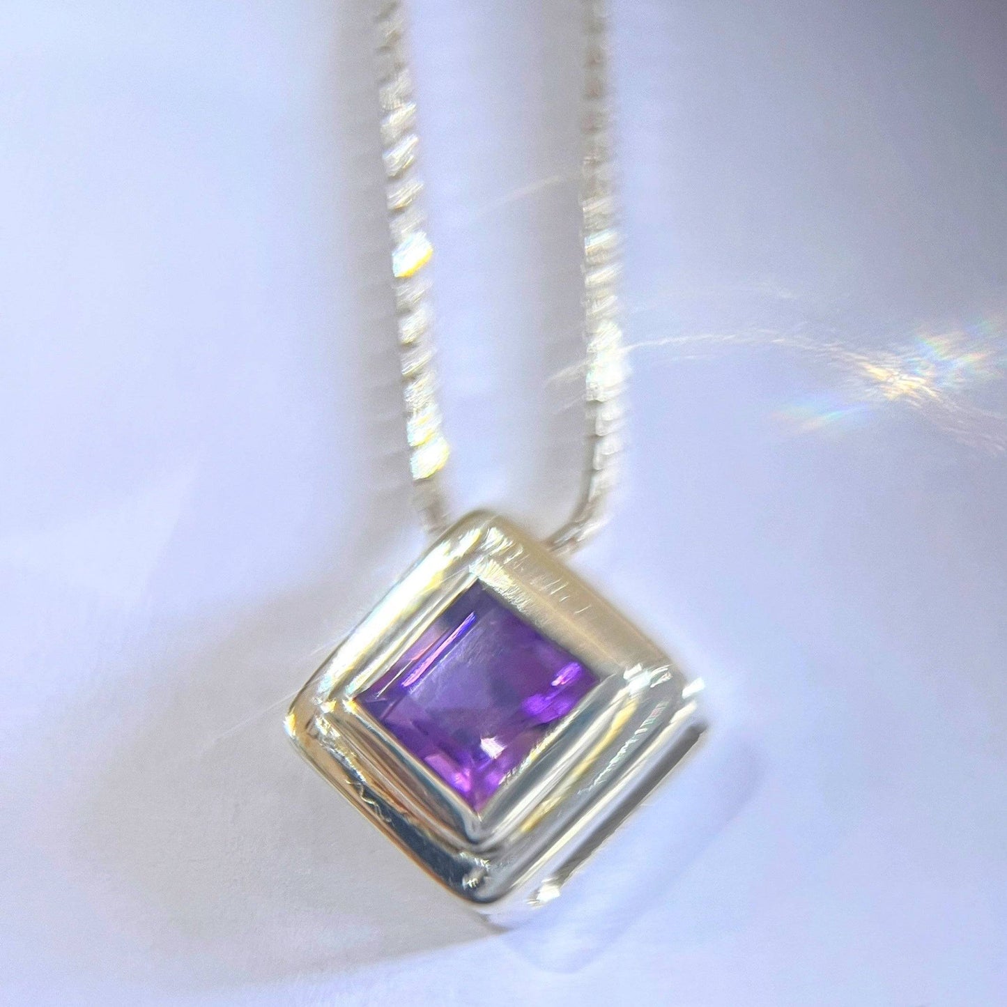 Handmade Square Cut Amethyst Necklace Pendant - Hanna Boya