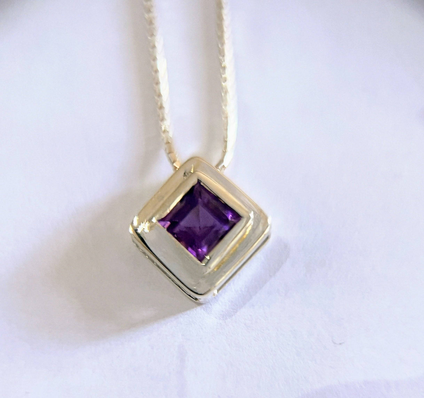 Handmade Square Cut Amethyst Necklace Pendant - Hanna Boya