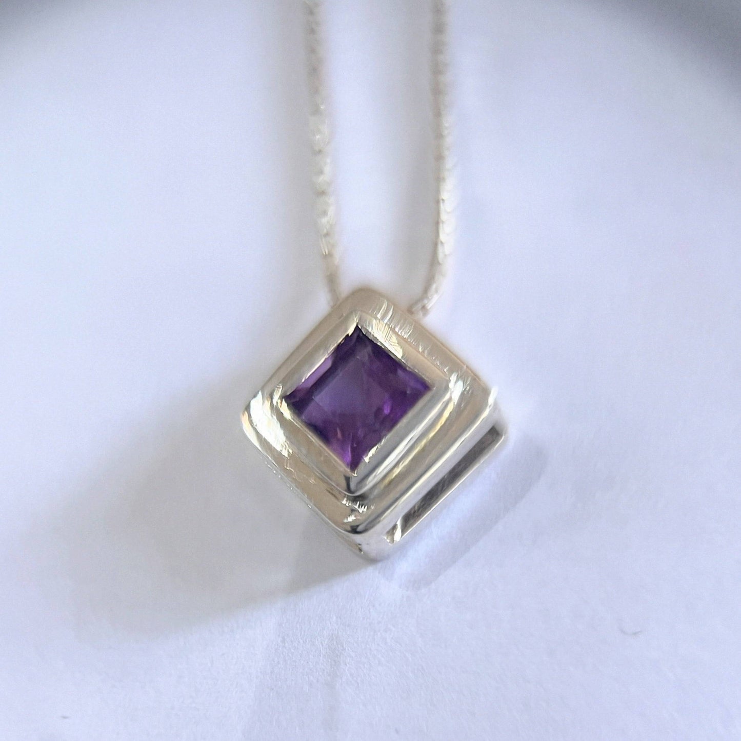 Handmade Square Cut Amethyst Necklace Pendant - Hanna Boya