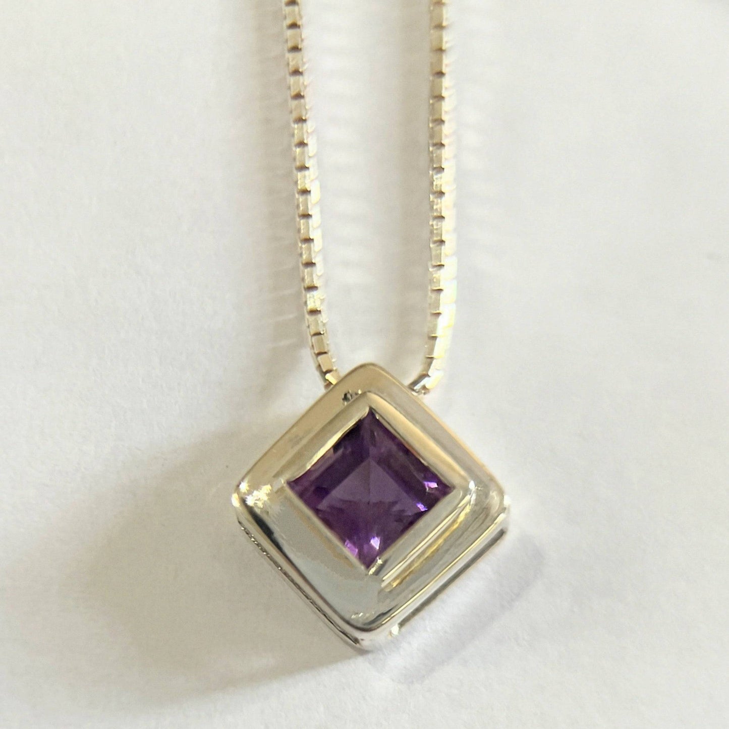 Handmade Square Cut Amethyst Necklace Pendant - Hanna Boya