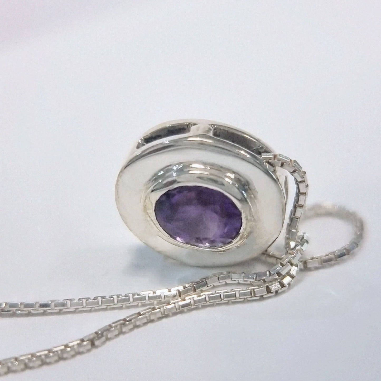 Oval-Cut Amethyst Pendant Necklace in Sterling Silver - Hanna Boya
