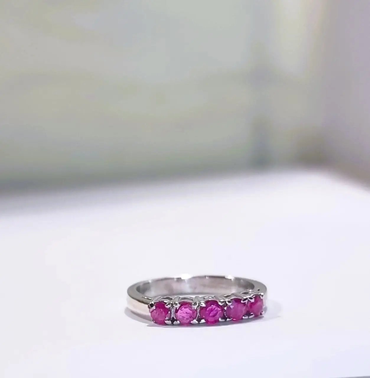 1.25ctw Round Cut Natural Pink Sapphire Band Ring - Hanna Boya