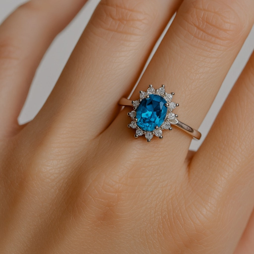 1ct Oval Natural Blue Topaz Statement Ring - Hanna Boya