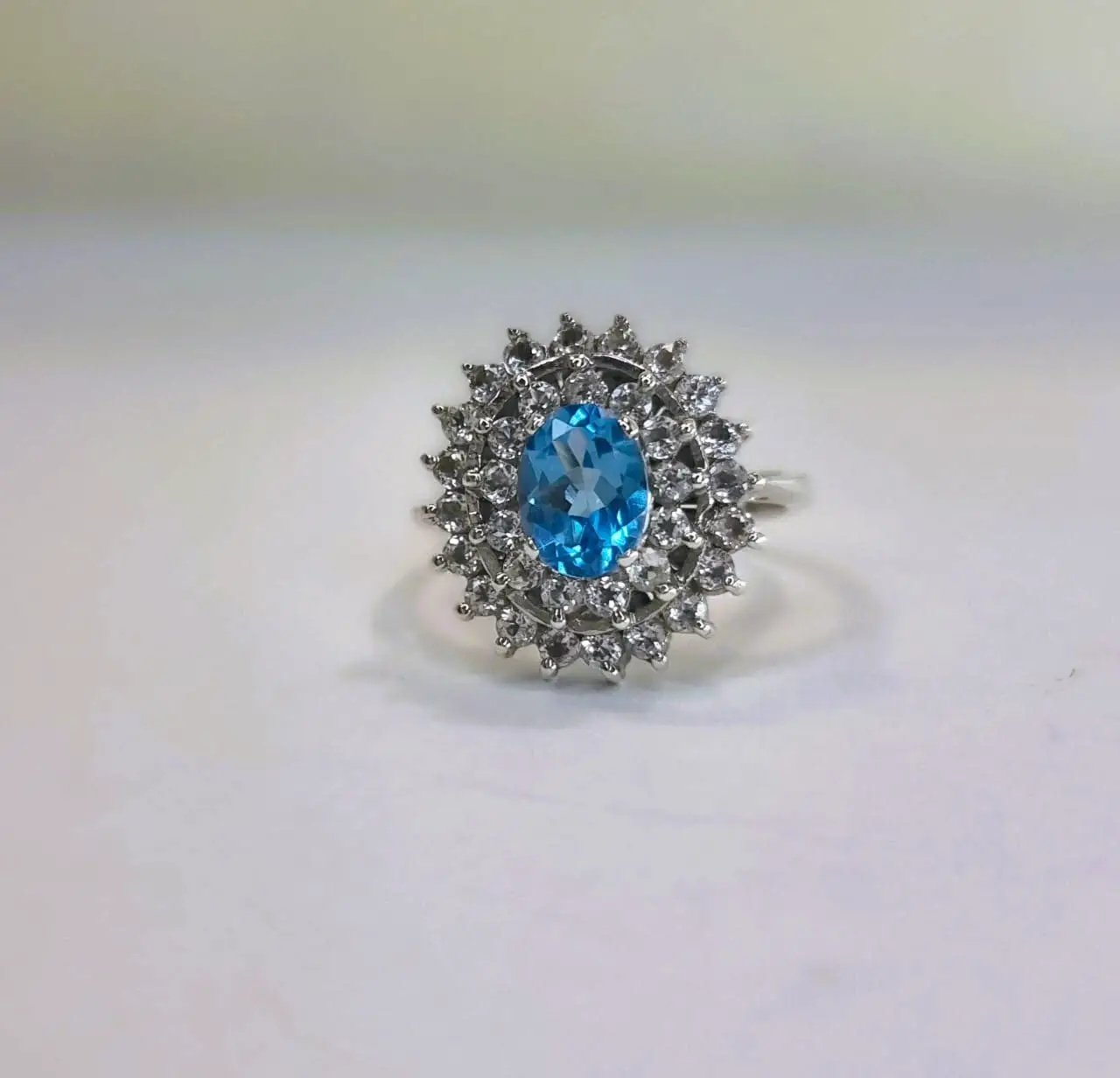 2ct Oval Blue Topaz Silver Cocktail Ring - Hanna Boya