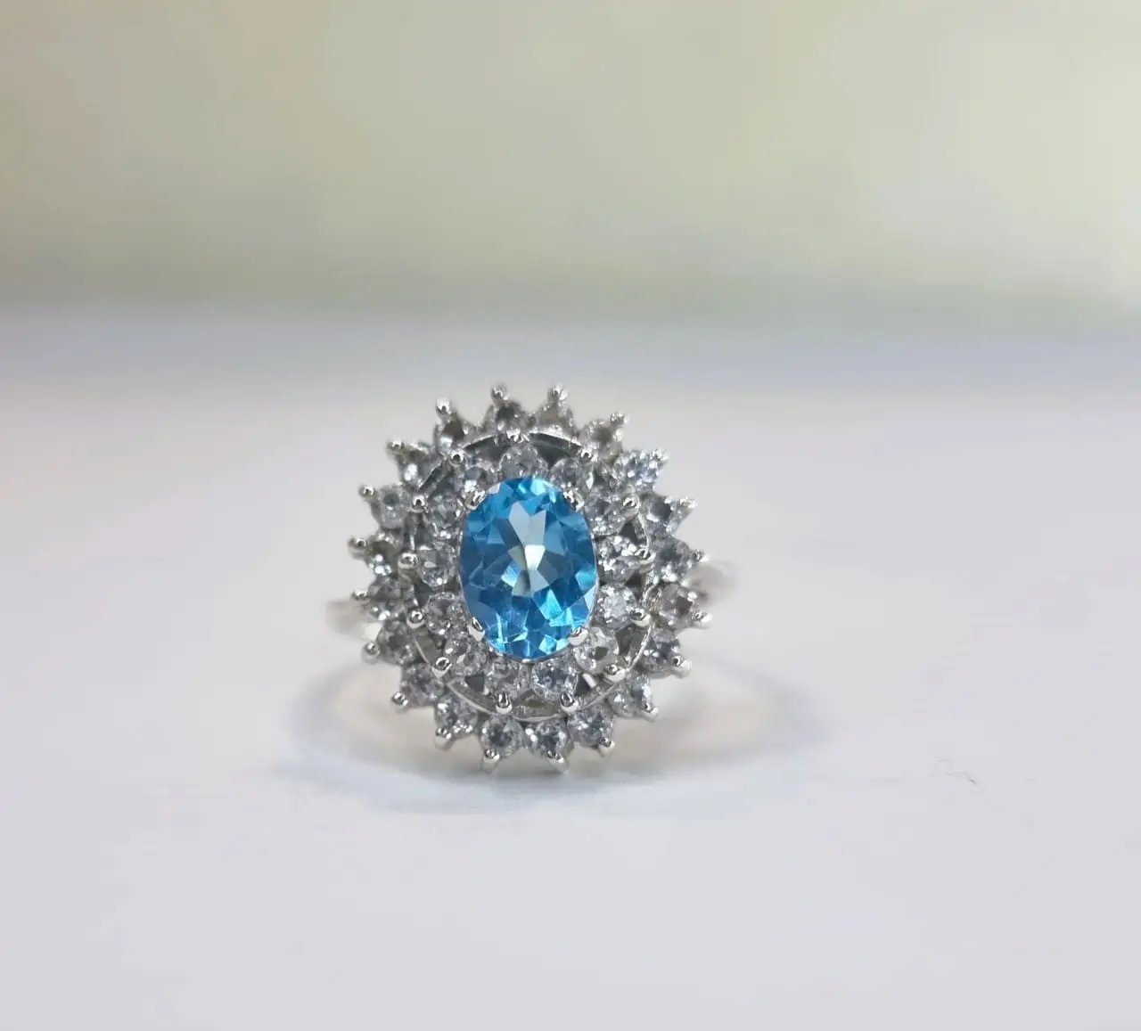2ct Oval Blue Topaz Silver Cocktail Ring - Hanna Boya