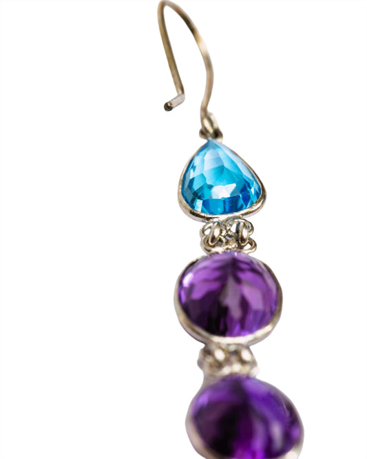 6ctw Blue Topaz Amethyst Dangle Silver Earrings Platinum