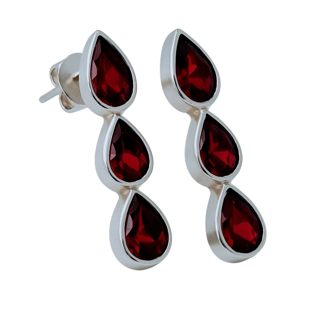 1.5ct Pear Red Garnet Pin Earrings - Hanna Boya