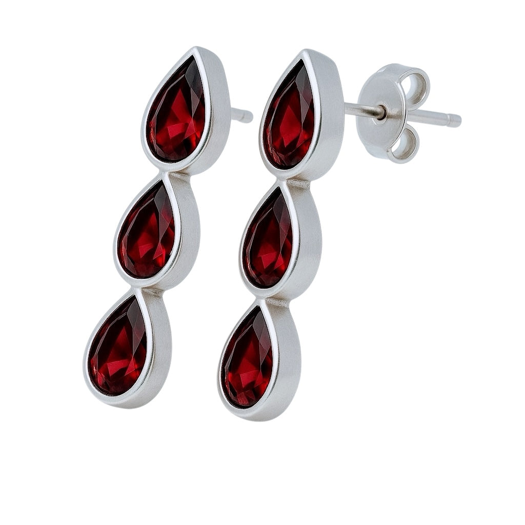 1.5ct Pear Red Garnet Pin Earrings - Hanna Boya