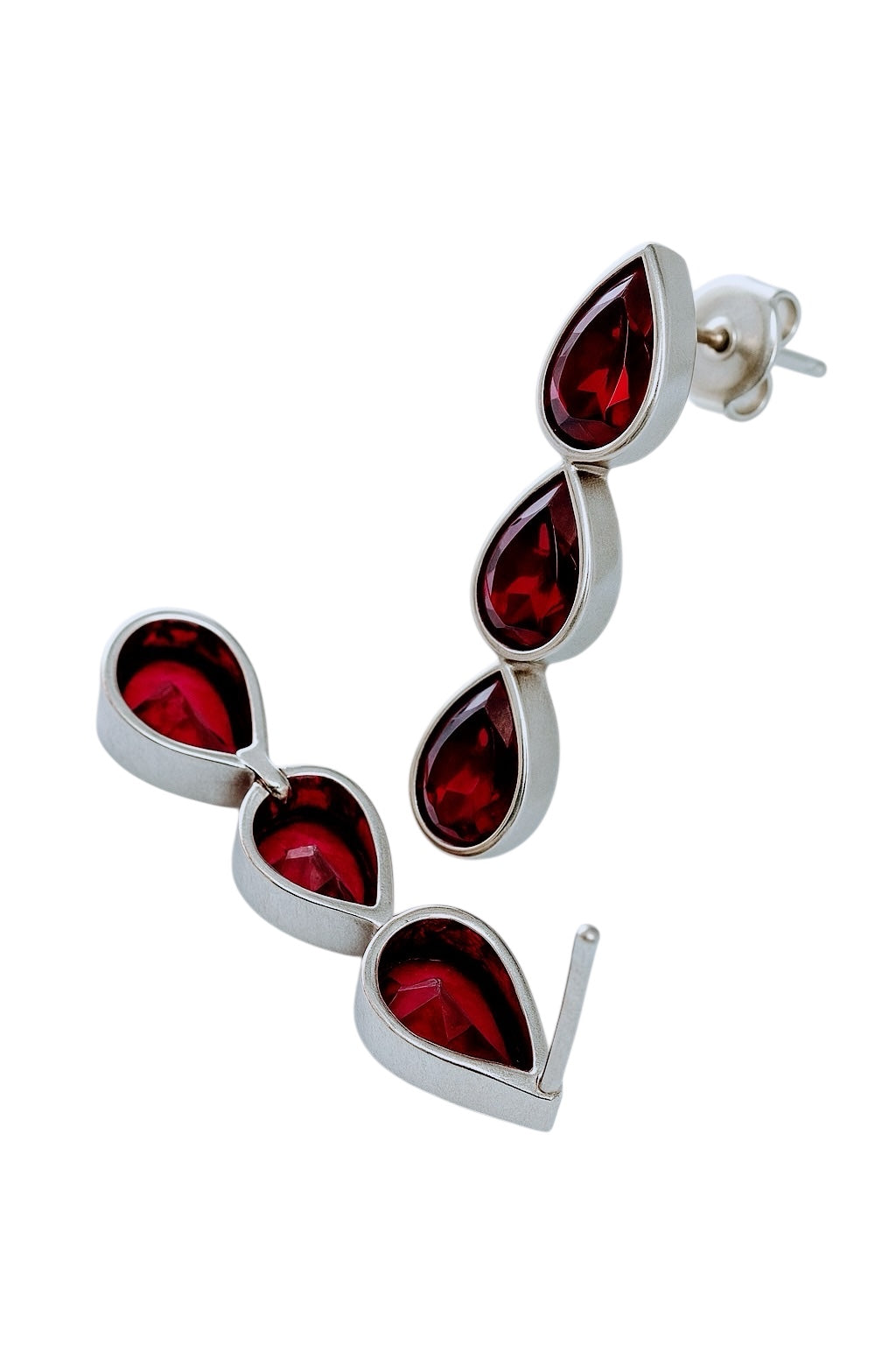1.5ct Pear Red Garnet Pin Earrings - Hanna Boya