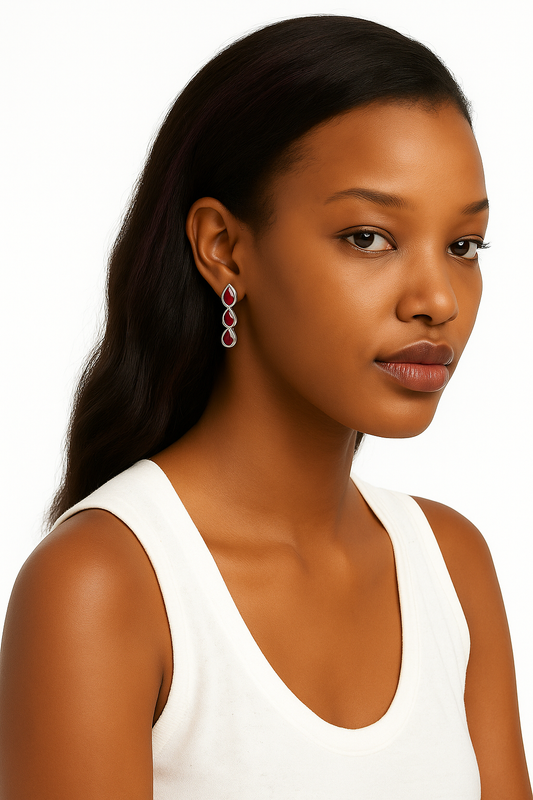 1.5ct Pear Red Garnet Pin Earrings - Hanna Boya