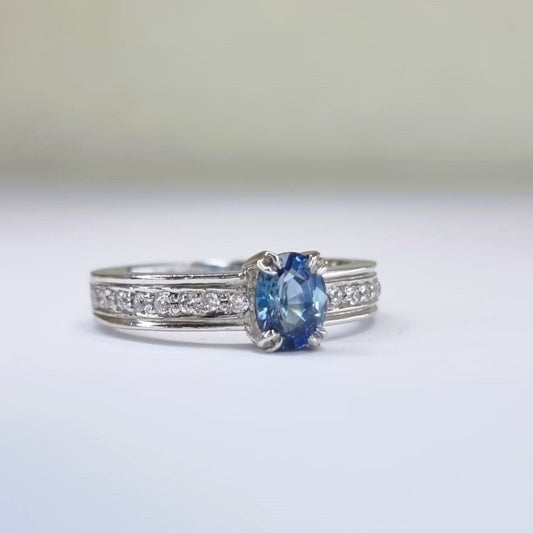 1ct Oval Natural Blue Sapphire Engagement Ring - Hanna Boya