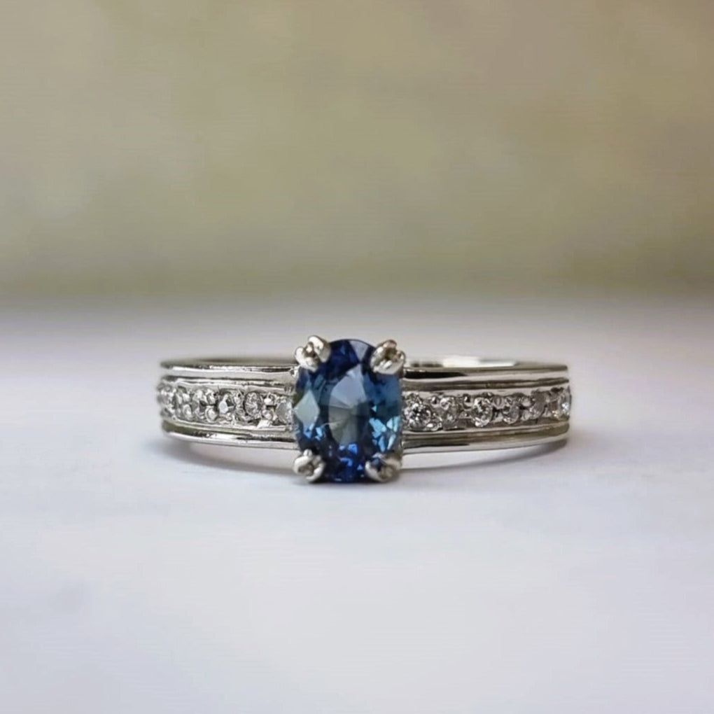 1ct Oval Natural Blue Sapphire Engagement Ring - Hanna Boya