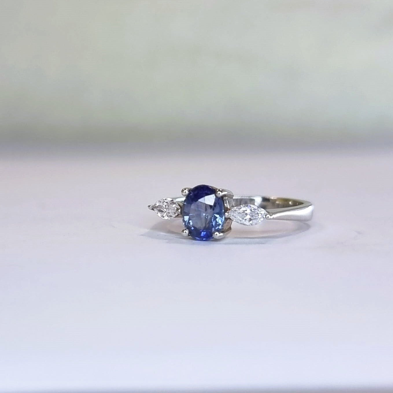 1ct Oval Natural Blue Sapphire Engagement Ring - Hanna Boya