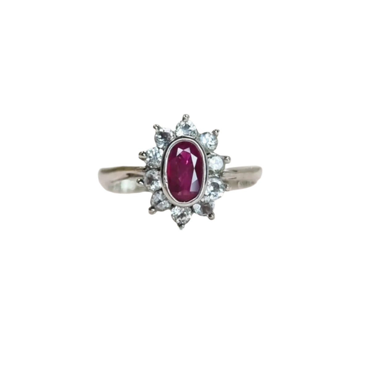 1ct Oval Red Ruby and White Sapphire Engagement Ring - Hanna Boya
