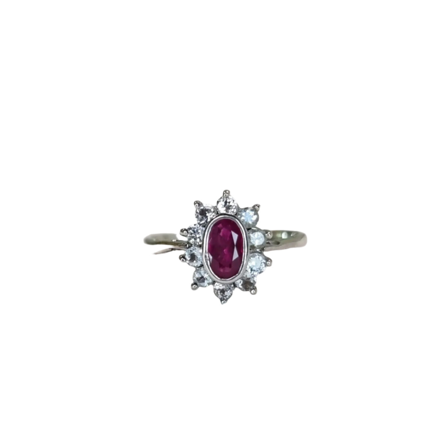1ct Oval Red Ruby and White Sapphire Engagement Ring - Hanna Boya