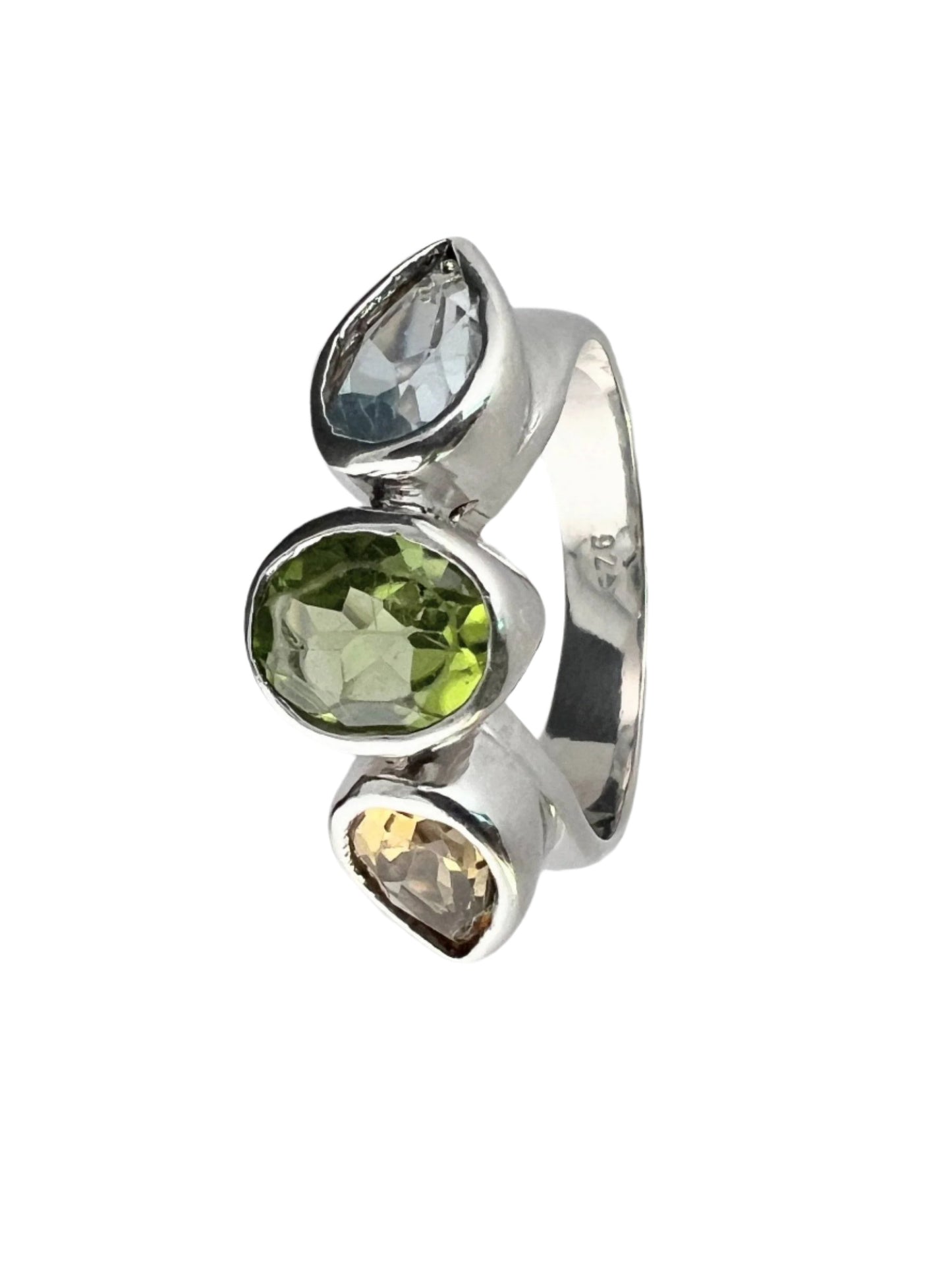 Tri-Gemstone Peridot, Citrine & Topaz Dome Ring - Hanna Boya